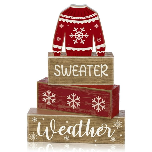 Juego de suéteres navideños con estampado de líneas para decoración de mesa de madera, 4 unidades