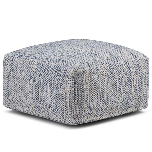 Nate Boho Square Pouf in Patterned Denim Blue Melange Cotton