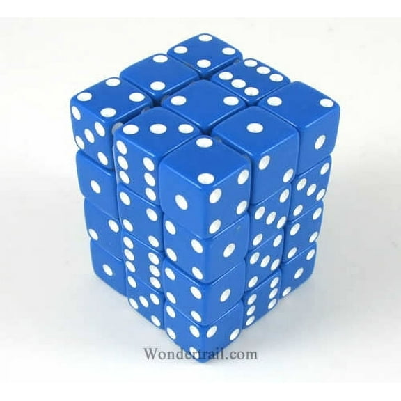 Blue Opaque Squared Corner Dice with White Pips D6 12mm (1/2in) Pack of 36 Koplow Games