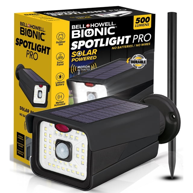 Bell + Howell Bionic Black 1 Pc Solar Motion Activated 500 Lumen Outdoor Security Spotlight Easy Care