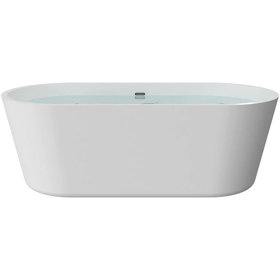 HEATGENE 55 Inches Acrylic Freestanding Bathtub Contemporary Soaking Tub Oval Modern Bathtub Easy to Install UPC Certified Drain & Overflow Assembly Included