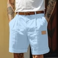 thumbnail image 3 of Cotton Linen Shorts for Men Elastic Waist Drawstring Shorts with Pockets Flat Front Linen Shorts Cotton Linen Casual Summer Vacation Beach Vacation Daily Wear Outfit,Blue XL, 3 of 4
