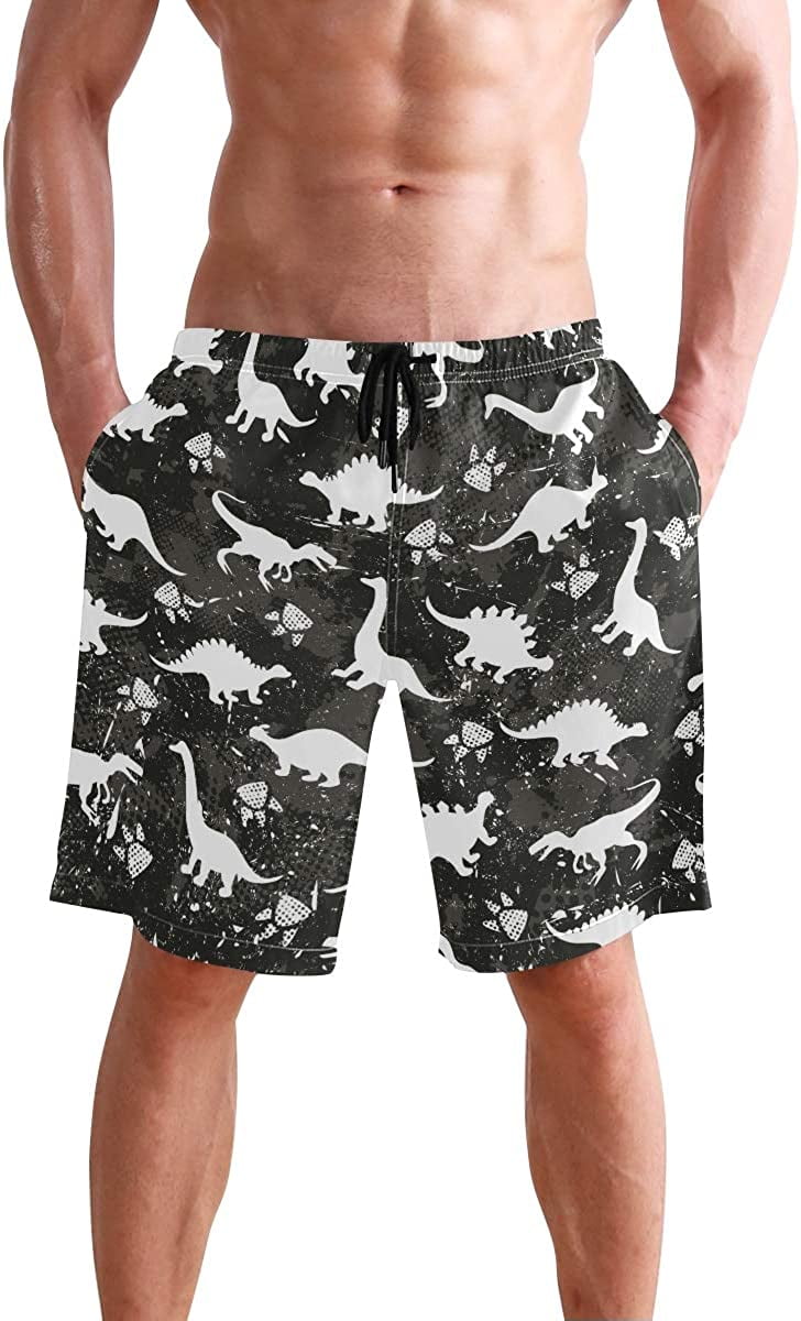 Fupoqi Men's Beach Swim Trunks Dinosaur Paw Print Boxer Swimsuit ...