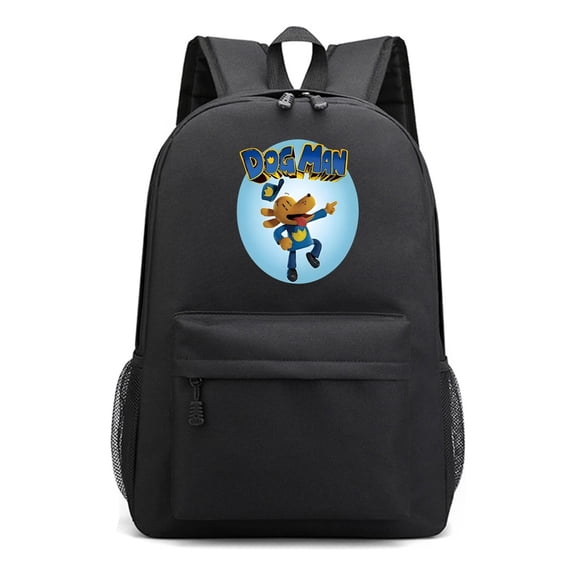Dog Man Print School Backpack in Black, Cool Anime Gaming Daypack with Large Storage, Lightweight and Functional for Everyday Use