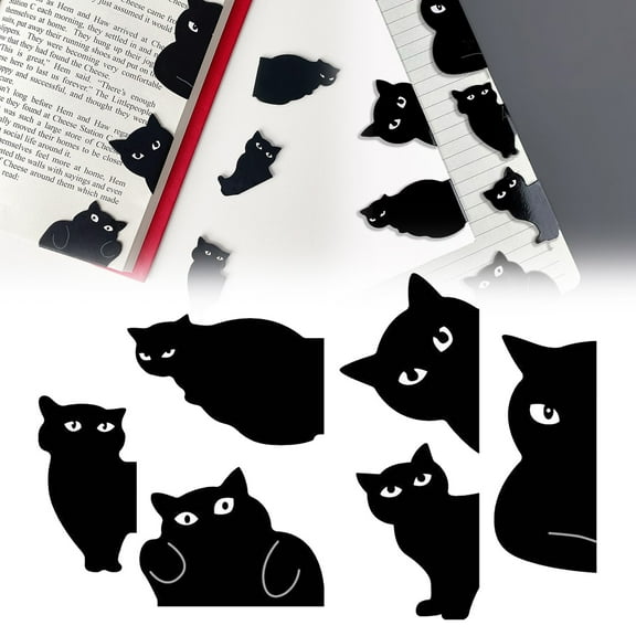 Under 5$ Kaireo Black Cat Bookmark Set,6 Assorted Cute Magnetic Page Markers for Books,Kawaii Design for Students,Teachers,or Book Lovers,Fun and Functional for Reading