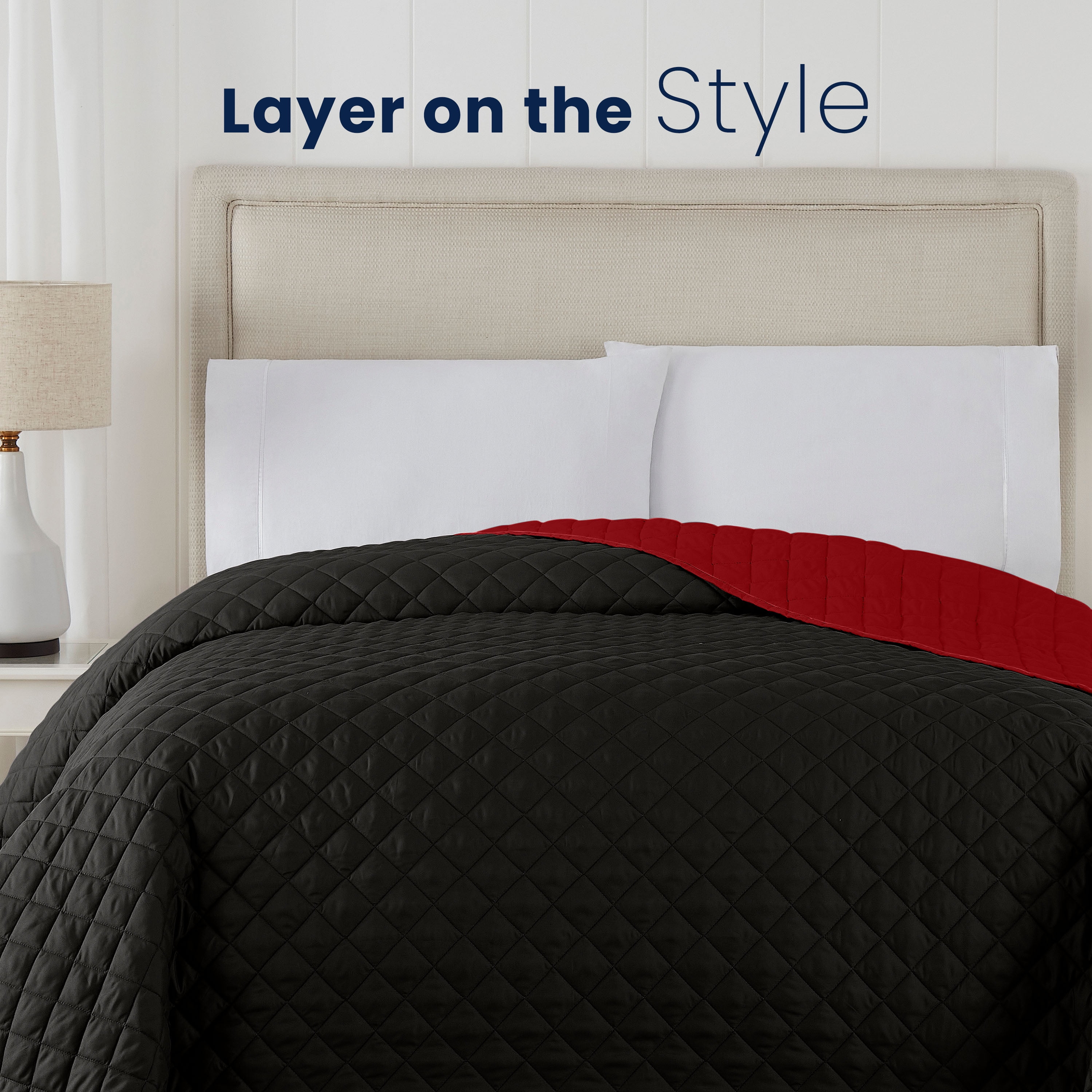 Martex Reversible Microfiber Twin Coverlet, Cozy Lightweight Bedding, Ebony/Red