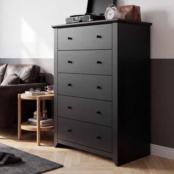 Prilinex Tall Black Dresser for Bedroom 47"H Chest of Drawers 5 Drawer Dresser for Living Room Hallway Closet, 31"W x 15.7"D
