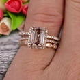 thumbnail image 2 of Milgrain 2.75 Carat 7x5mm Emerald Cut Morganite Wedding Set Engagement Ring 10k Rose Gold Art Deco Two Matching Band Anniversary Gift Glaring Staggering Ring, 2 of 5