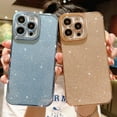 thumbnail image 6 of Compatible for iPhone 14 Pro Max Luxury Glitter Plating Clear Case, Cute Bling Sparkly Shiny Case for Women Girls Shockproof Camera Protective Back Cover Electroplated Case - Light Blue, 6 of 11