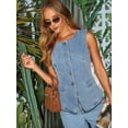 thumbnail image 2 of Women'S Denim 2 Piece Set Casual Button Sleeveless Jean Vest Tops and Wide-Leg Pants Waistcoat Suits Blue L, 2 of 8