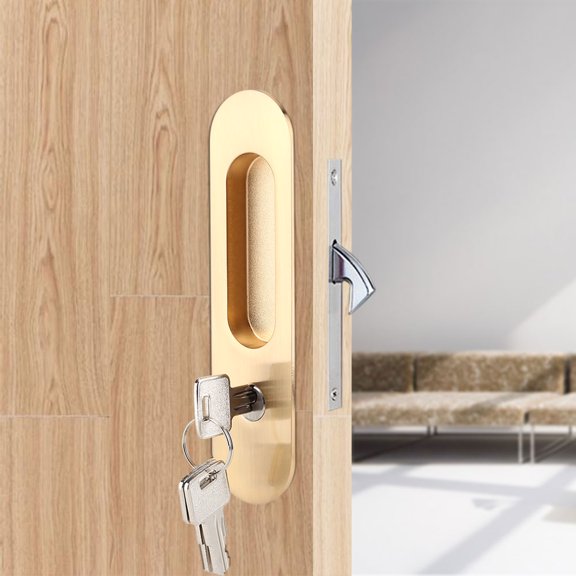Cerradura para Puerta corrediza Manija de aleación de Zinc Cerradura antirrobo con Llaves Estilo campestre para Muebles de Madera de Granero(Oro) EOTVIA NO