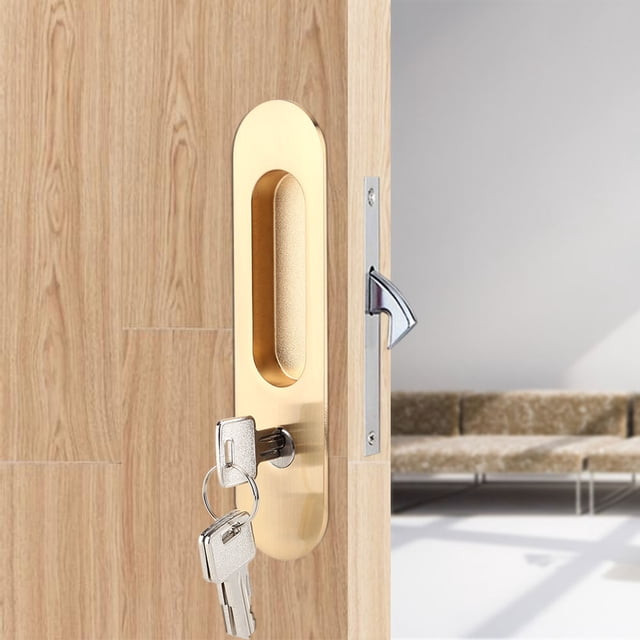 Cerradura para Puerta corrediza Manija de aleación de Zinc Cerradura antirrobo con Llaves Estilo campestre para Muebles de Madera de Granero(Oro) EOTVIA NO