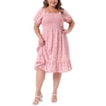thumbnail image 1 of GRACE & GRANDEUR Vestido de Talla Grande para Mujeres con Mangas Cortas Voladas, Corte Flare, Fluido, Estampado Floral, Midi, 3X Rosa Blanco, 1 of 7