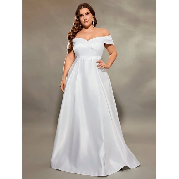 Mgiacy plus size Line neck irregular cross satin wedding gown full skirt Evening gown ball dress Party dress Bridesmaid dress