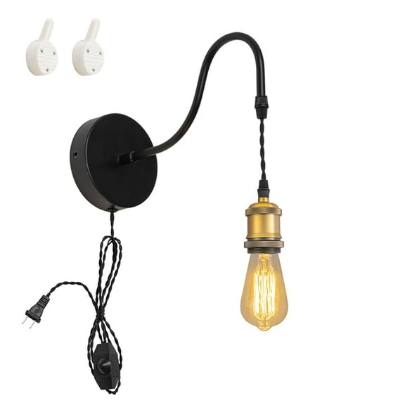 KAYYELAMP 1-Light Adjustable Wall Sconce 9.8 Feet Dimmable Twisted Corded Gooseneck Wall Lamp E26 Matte Copper Base Retro Design for Bedside Farmhouse Kitchen Home