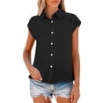 thumbnail image 2 of Pxiakgy Linen Shirts for Women Women's Elastic Cuffs Cotton Linen Button Up Shirt for Daily Casual Commuting Summer Loose Fit Sleeveless Button Down Shirts for Women Black L, 2 of 7