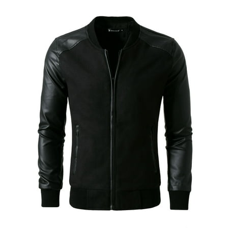 Men Fashion Rib Knit Collar Zip-Up Front Long Sleeve Jacket M | Walmart ...
