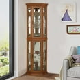 thumbnail image 6 of Roomfitters Wooden Corner Display Curio Cabinet, Lighted China Cabinet with Tempered Glass Door, Liquor Storage with Two Section Shelving Unit, Corner Curio Storage Rack for Living Room, Oak, 6 of 8