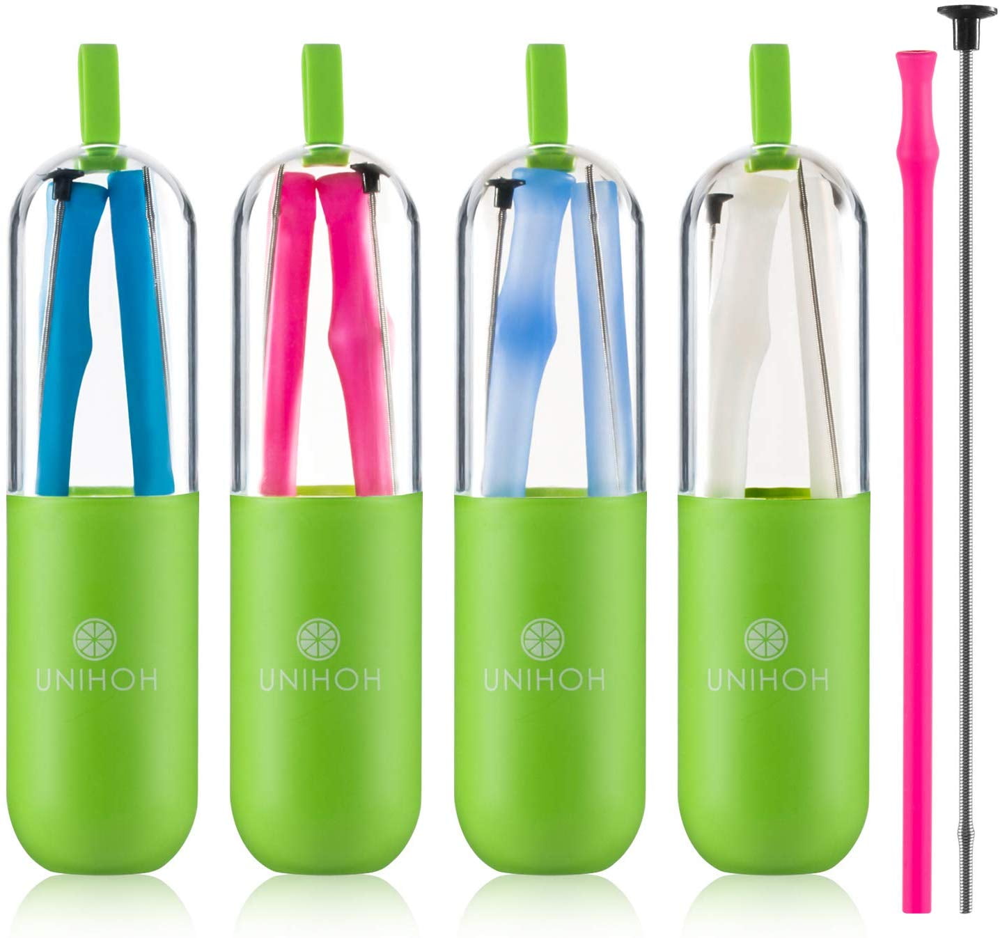 Reusable Collapsible Silicone Drinking Straws, 4 Pieces Extra long