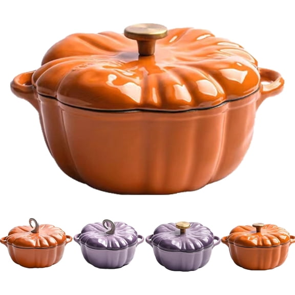 Pumpkin Dutch Oven Pot with Lid, 4-Qt Enameled Cast Iron Pot - Non-Stick & Oven Safe, The Ultimate Pumpkin Shaped Dutch Oven for Cooking, Halloween & Thanksgiving Gift(Orange #1 6.3in)