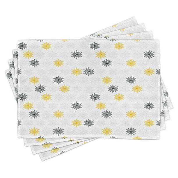 Grey and Yellow Placemats Set of 4 Moroccan Style Modern Sun Beam