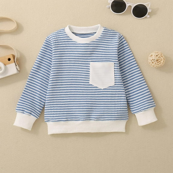 Bnwani Long Sleeve Toddler Shirts Plain Crew Neck Casual Fashion Striped Pocket Tops 0-6 Months