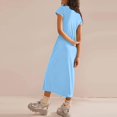 thumbnail image 4 of Women's 2024 Summer Short Sleeve Tshirt Dress Casual Crew Neck Beach Long Maxi Dresses, 4 of 6
