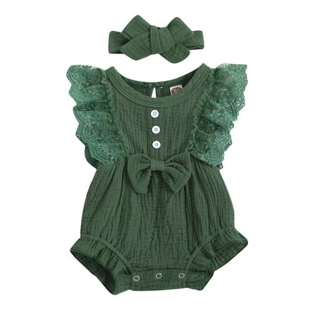 

Larisalt Girl Jumpsuit Baby Girls Baby Organic Cotton Gauze Overall Jumpsuit Green