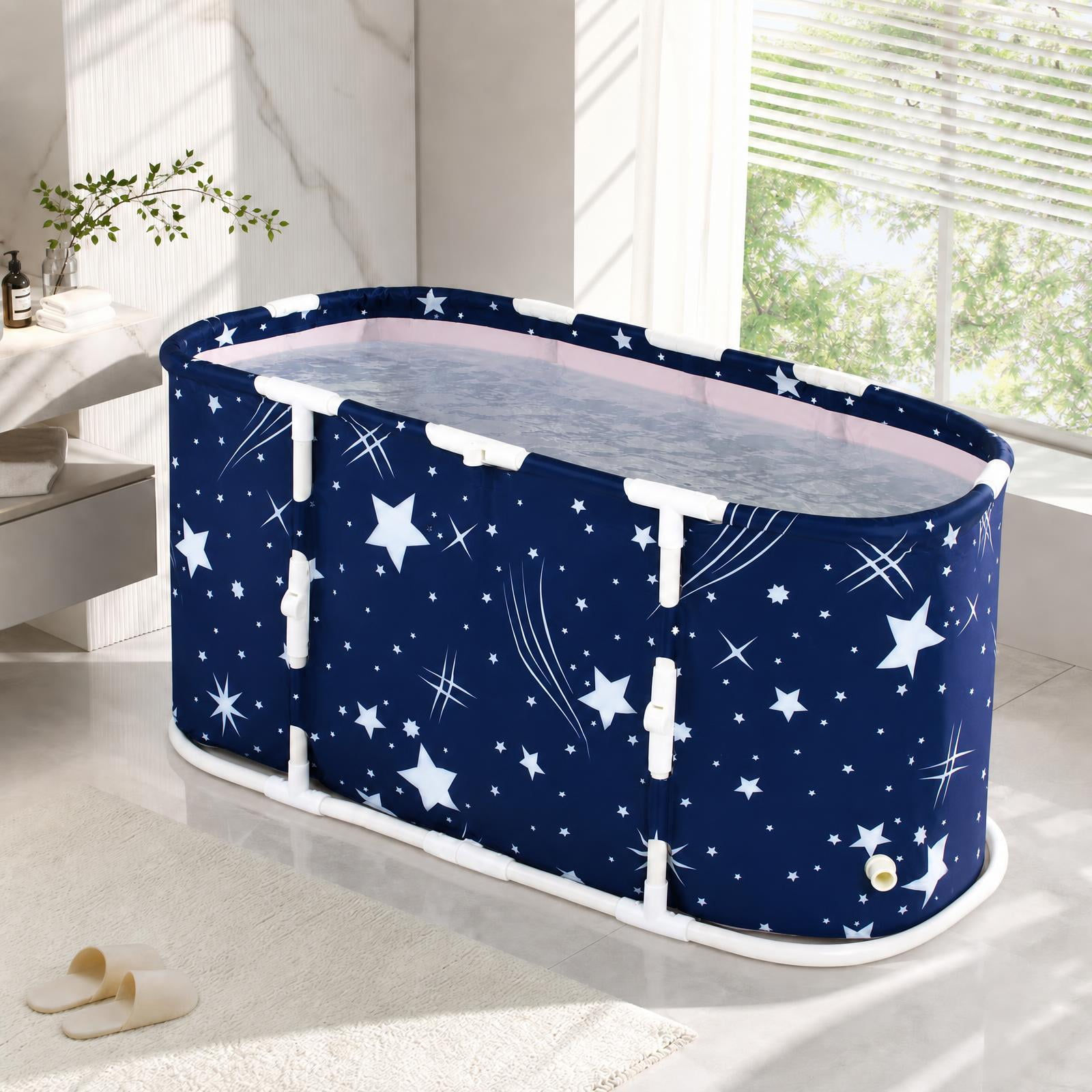 ANJORALA 47in Portable Foldable Bathtub for Adult, Freestanding Hot Ice Bath Tub, Starry Blue