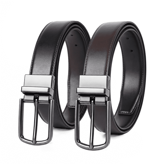 AN5H1N Men's Reversible Leather Belt, 1 Piece, Classic Dress & Casual Large Size Belts for Men with Gift Box, Fits 38"-40" Waist, Black & Brown
