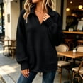 thumbnail image 3 of Waffle Knit Lapel Sweatshirt for Women Oversized V-Neck Long Sleeve Pullover with Pockets Basic Casual Versatile Top, 3 of 9