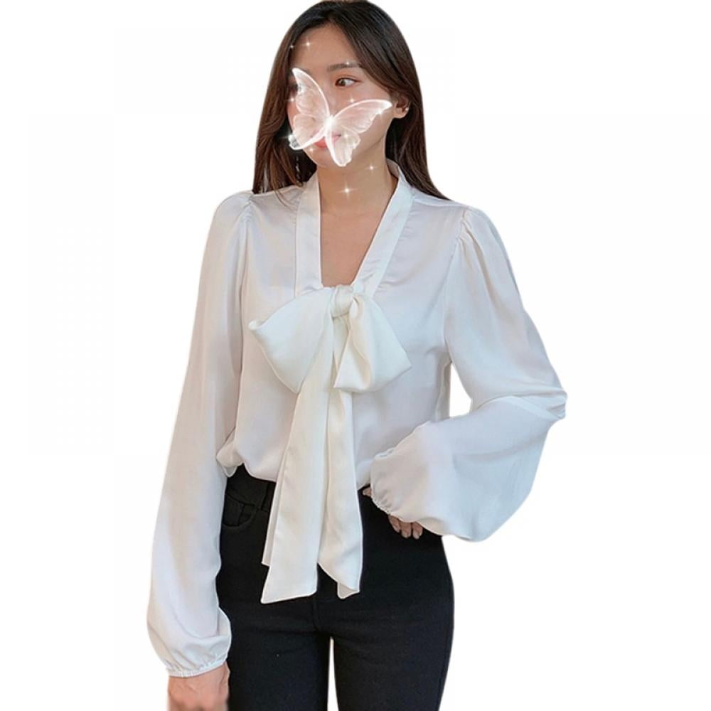 v neck bow tie blouse