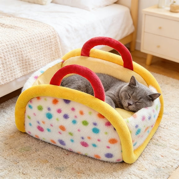 Yhmxh Cat Bed Pet Bed with Pillow Around for Puppy Kitten Curled Sleeping Beds for Carrier Cushion, Closed Warm House Semi-Closed Bed Winter Car Carrying Pet House 10" x 15"
