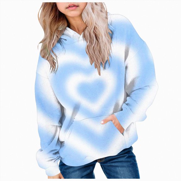 Ulanda Kids Cute Hoodies Gradient Tie Dye Printed Hoodie with Pockets Casual Pullover Hooded Sweatshirts for Girls Boys (Blue, 11-12 Years)
