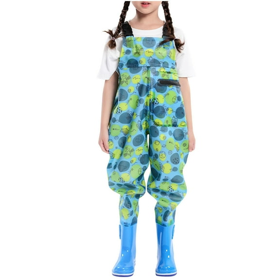 ZACPNCV Kids Rain Pants Toddler Waterproof Boys Girls Pants Mud Dirty Proof Rain Suspender Trousers Bib Overalls Green 6-7 Years