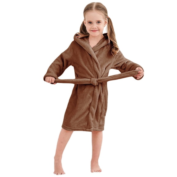 Boys Girls Fleece Robes Hooded Warm Bath Robe for Kids Soft Fuzzy Bathrobe for Gifts,with Belt and Pockets