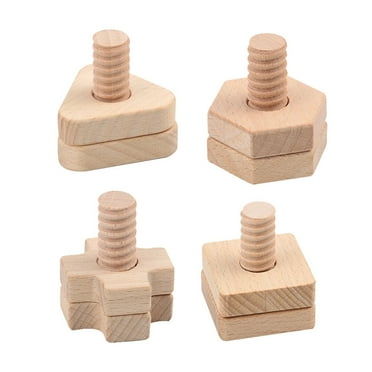 4 Sets Building Blocks Wooden Screw Toy Matching Matches Nut Birch Toddler