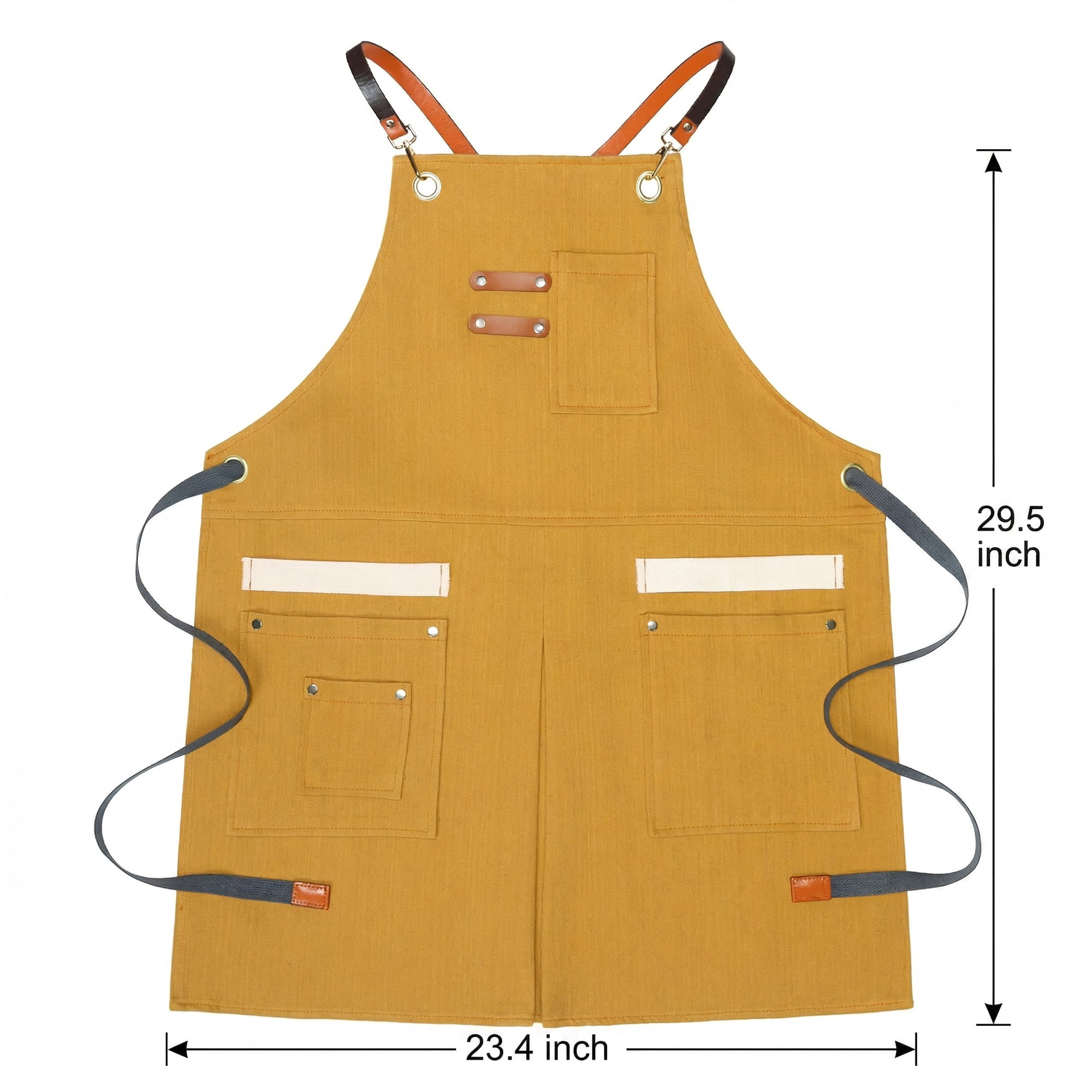 Unique Bargains Adjustable Long Waist Cooking Apron with Pockets for Kitchen Yellow