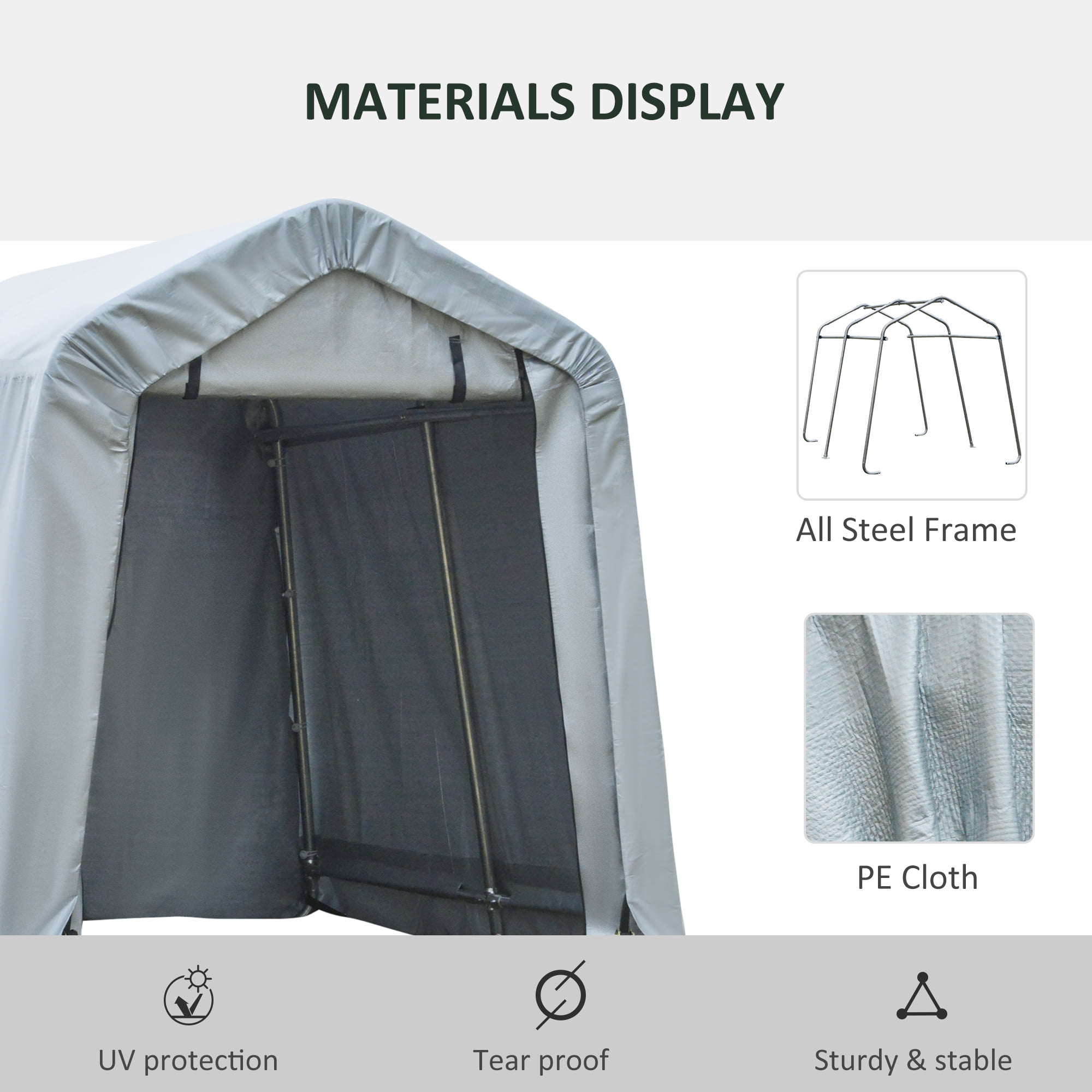 Outsunny 6'x8' Outdoor Storage Shelter with Rollup & Zipper Door, Heavy Duty Carport Shed for Motorcycle Garden Storage, Grey
