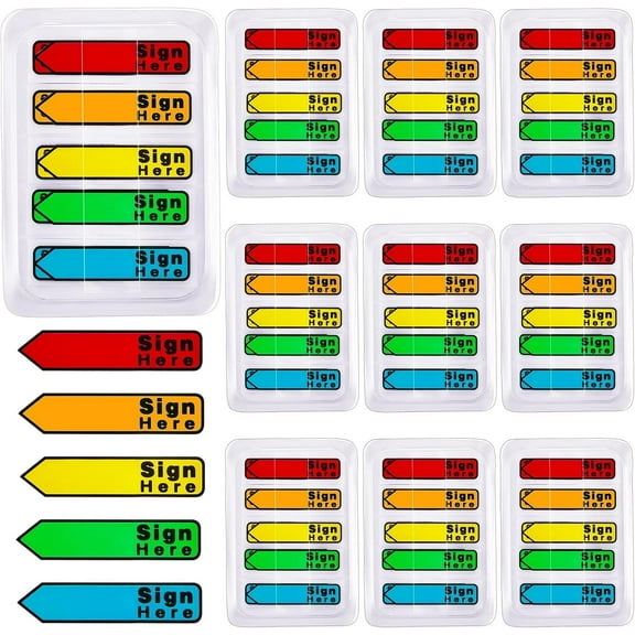 12 Pack 1200 Pieces Sign Here Tabs Sign Here Stickers Sign Here Flags Sign Here Please Sign Here Message Flags for Office Notebook Annotating Books Notary Books(Multicolor)