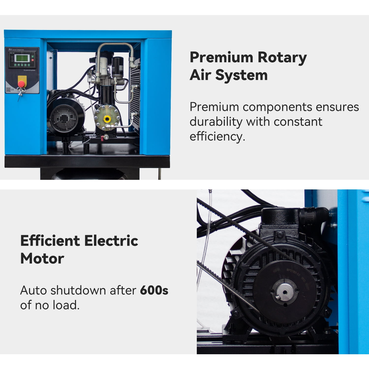 HPDMC 10HP Rotary Screw Air Compressor, 208 - 230V 3 - Phase, 38 CFM @ 145 PSI, ASME 60 - Gallon Vertical Tank, Industrial Air Pump for Workshop