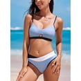 thumbnail image 4 of Blue V-Neck Bikini Bralette & Colorblock Bottoms Set, 4 of 5