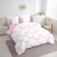 thumbnail image 3 of Manfei Cartoon Bow Ribbon 7-Piece Bedding Comforter Set,Lovely Bow Tie King Bedding Sets,White Lightpink Bed Sheets For Girl Teens,Breathable Home Decor Reversible, 3 of 8
