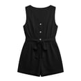 thumbnail image 4 of Yteetum Jumpsuits for Women Summer Sleeveless V Neck Cotton Button Waist Tie Rompers Womens Casual Solid Loose Lightweight Comfy Beach Travel Vacation Overalls, 4 of 8