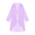 thumbnail image 6 of TiaoBug Womens Chiffon Cardigan 3D Flower Brooch Cascading Trim Bolero Jacket Long Sleeve Open Front Lavender L, 6 of 7