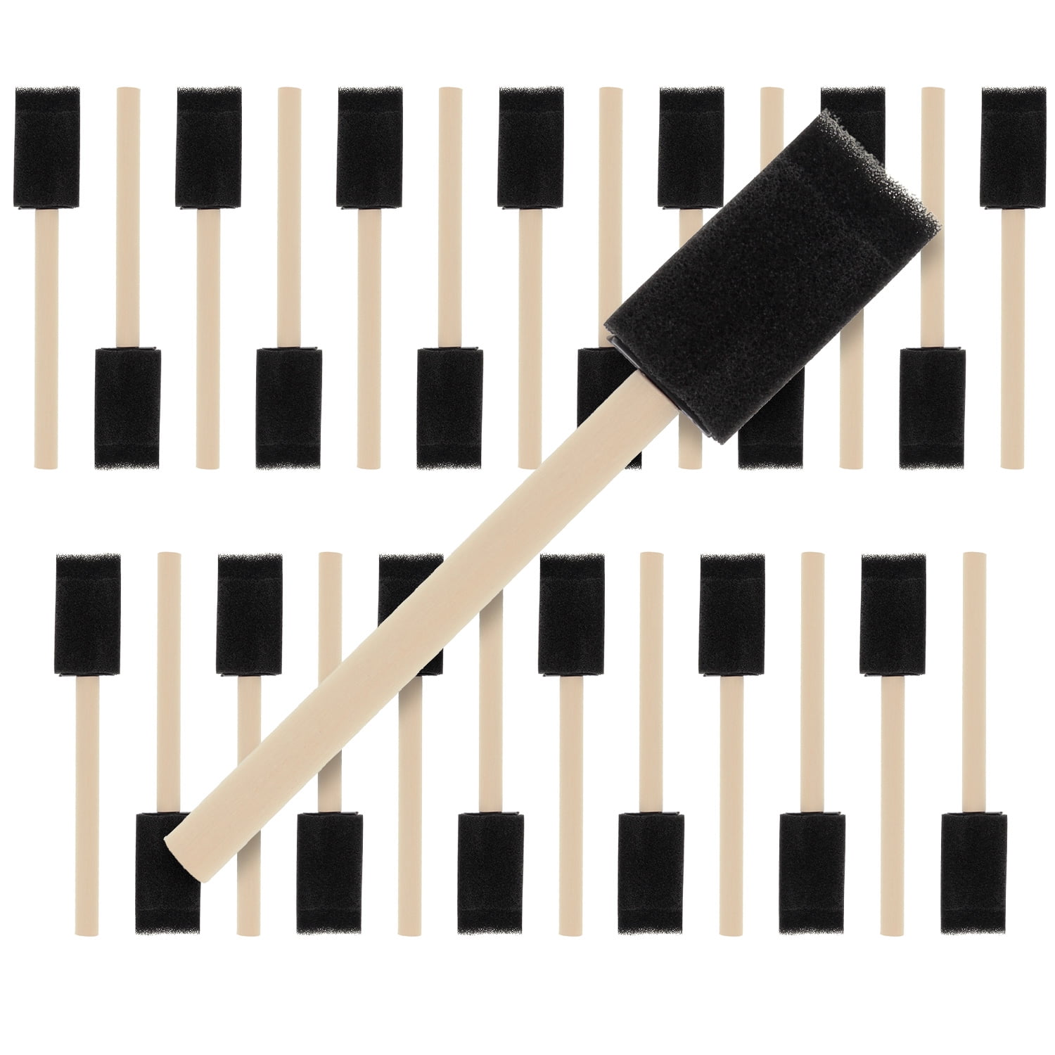 US Art Supply 1 inch Foam Sponge Wood Handle Paint Brush Set (Value Pack of 25) - Lightweight, durable