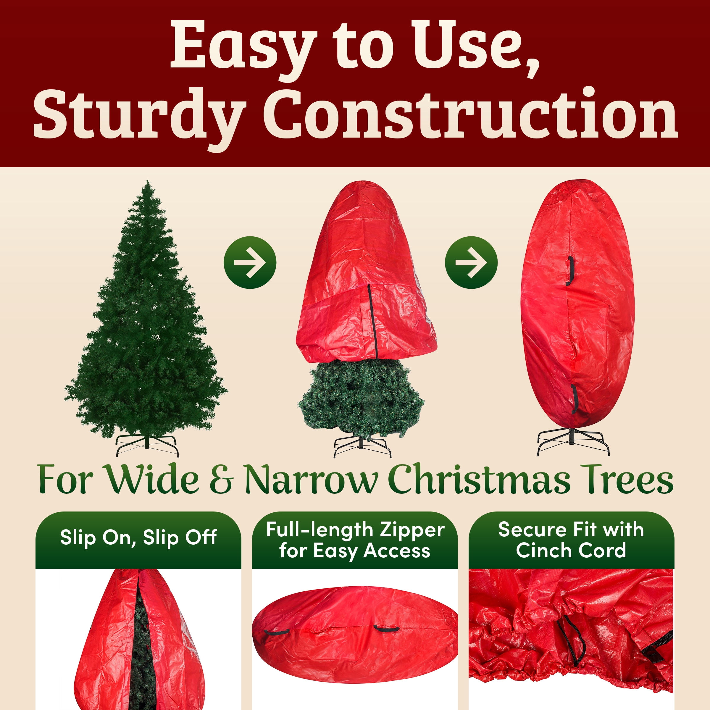Elf Stor Christmas Tree Storage Bag for up to 9 Ft Artificial Trees, Red