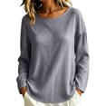 thumbnail image 2 of IUYRTFE Women's Cotton Linen Long Sleeve T-Shirt Round Neck Loose Fit Casual Summer Beach Top, 2 of 9