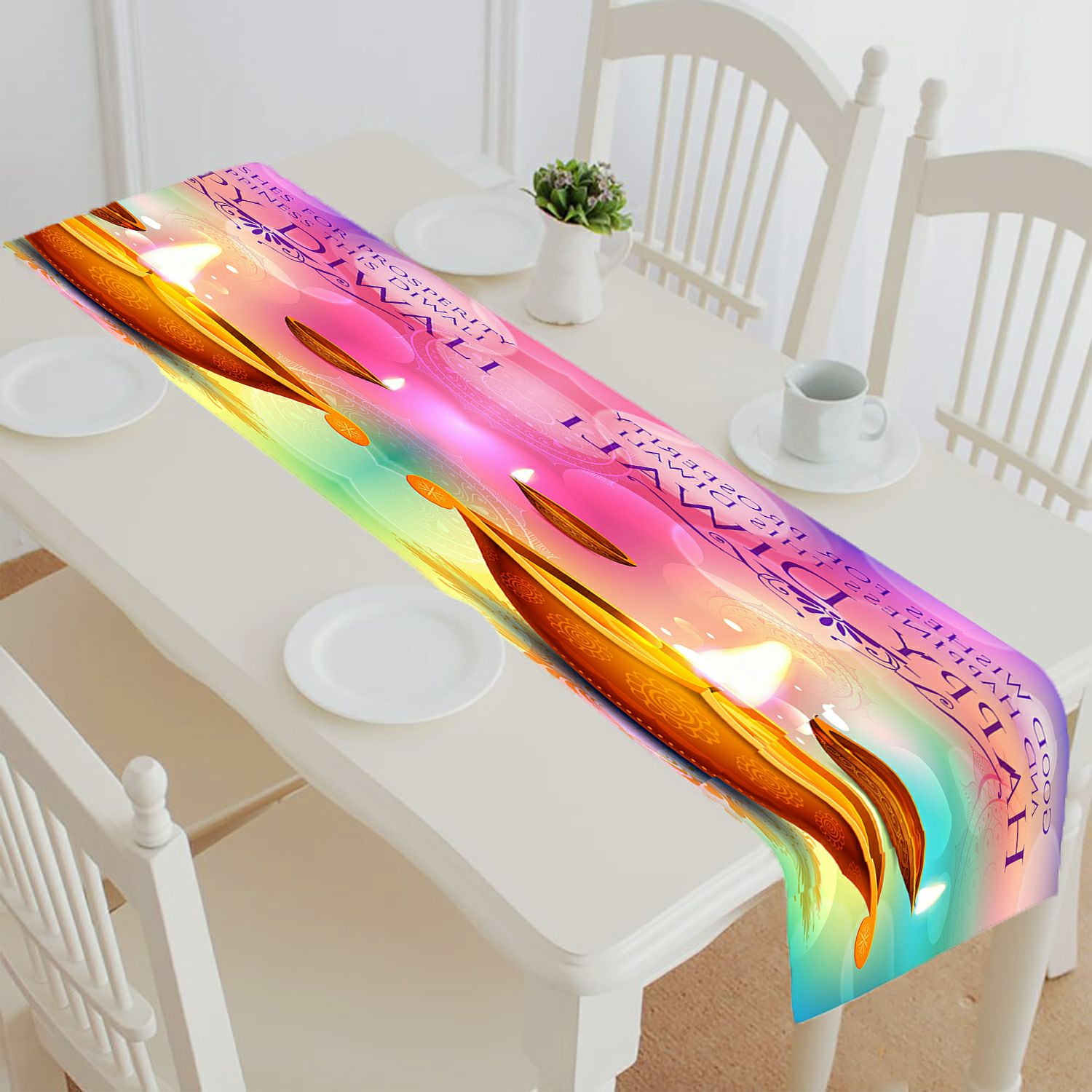 Diwali Festival Tablecloth with Diya and Paisley Pattern LT01 main image 0