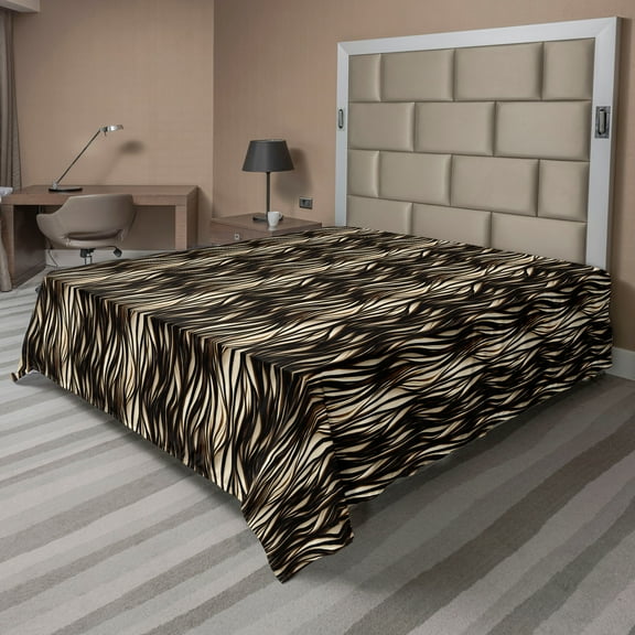 Ambesonne Exotic Flat Bedding Sheet Soft Top Sheet, Animal Print Like Stripes, California King, Dark Brown and Eggshell